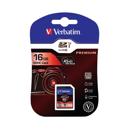 VERBATIM SDHC MEMORY CARD CLASS 10 16GB 43962