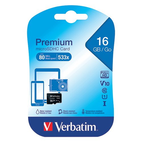 VERBATIM MICROSDHC CLASS 10 16GB MEMORY CARD 44010
