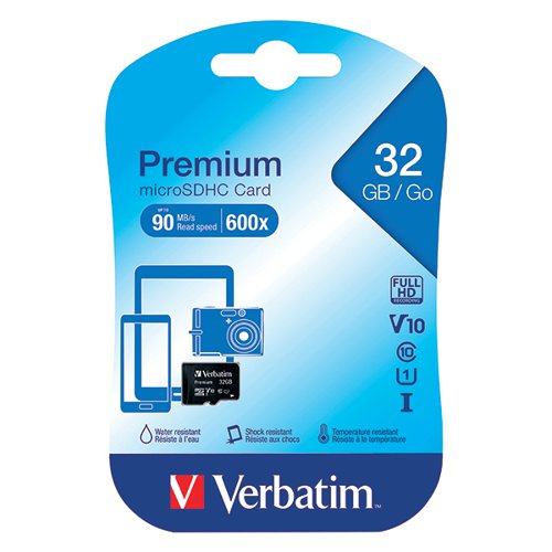 VERBATIM MICROSDHC CLASS 10 32GB MEMORY CARD 44013