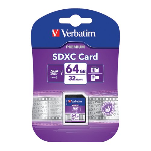 VERBATIM PREMIUM SDXC CLASS 10 UHS-I U1 64GB MEMORY CARD 440