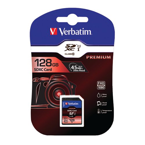 VERBATIM PREMIUM SDXC MEMORY CARD CLASS 10 UHS-I U1 128GB 44