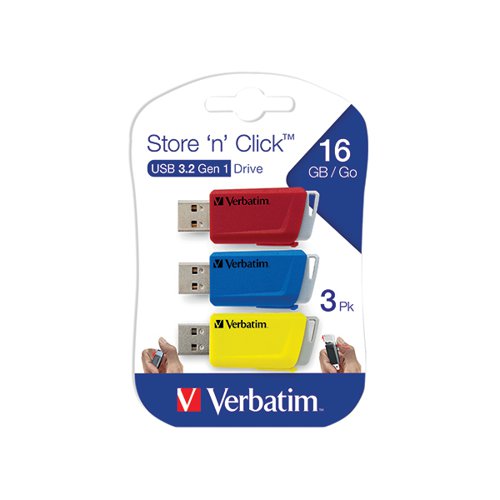 VERBATIM STORE AND CLICK USB 3.2 16GB (3 PACK) 49306