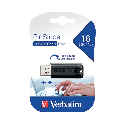 VERBATIM BLACK PINSTRIPE 16GB USB 3.0 FLASH DRIVE 49316