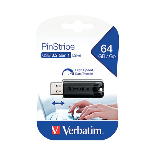VERBATIM BLACK PINSTRIPE 64GB USB 3.0 FLASH DRIVE 49318
