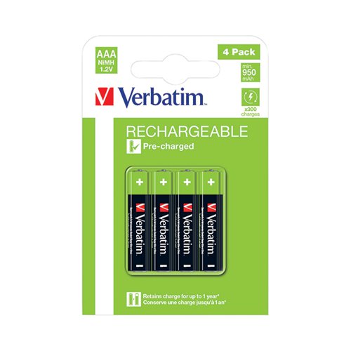 VERBATIM AAA RECHARGEABLE BATTERIES (PACK OF 4) 49514