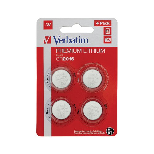 VERBATIM CR2016 3V PREMIUM LITHIUM BATTERY (PACK OF 4) 49531