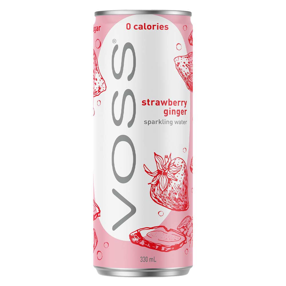 VOSS STRAWBERRY & GINGER SPARKLING WATER CANS (330ml) x 10