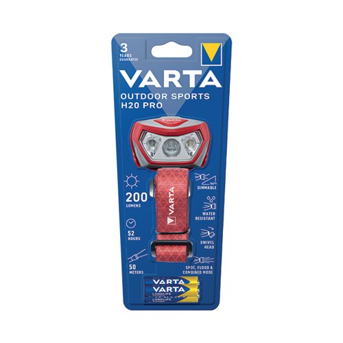 VARTA OUTDOOR SPORTS H20 PRO HEAD TORCH 3XAAA 52 HOURS RUN T
