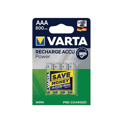 VARTA NIMH RECHARGEABLE AAA BATTERIES 800 MAH (PACK OF 4) 56