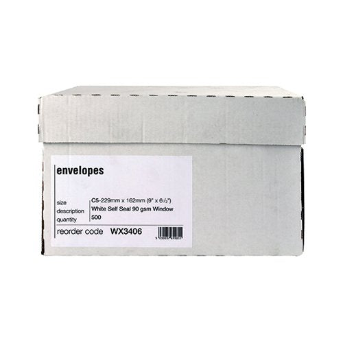 ENVELOPE C5 WINDOW 90GSM SELF SEAL WHITE BOXED (PACK OF 500)