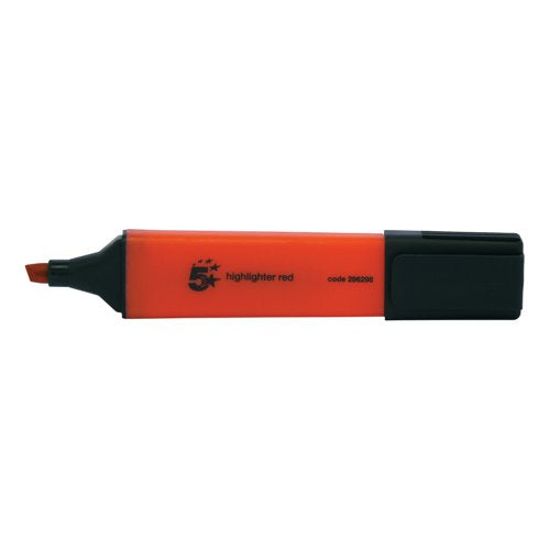 5 STAR OFFICE HIGHLIGHTER CHISEL TIP 1-5MM LINE RED (PACK OF