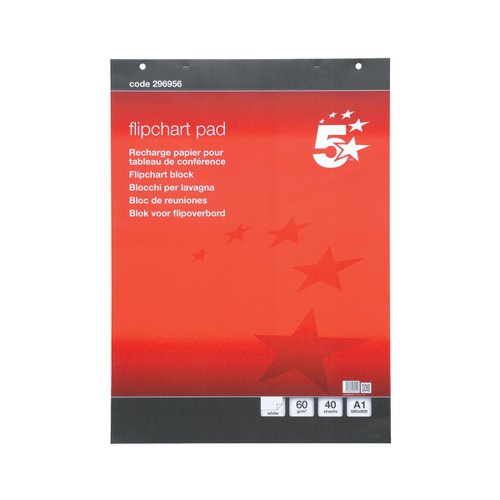 5 STAR OFFICE FLIPCHART PAD 70GSM PLAIN PERFORATED PUNCHED 2