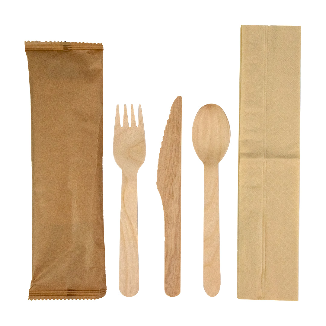 WOODEN 4 IN 1 CUTLERY SET KNIFE / FORK / SPOON / N