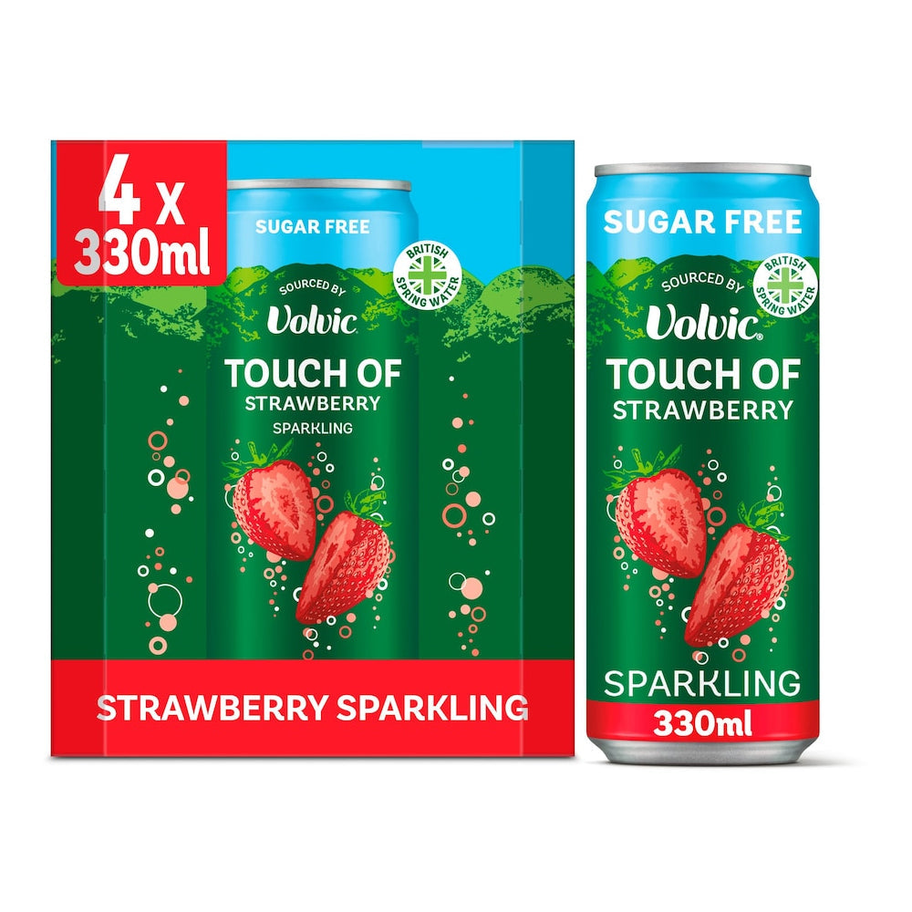VOLVIC TOUCH OF STRAWBERRY SPARKLING WATER CANS (330ml) x 4