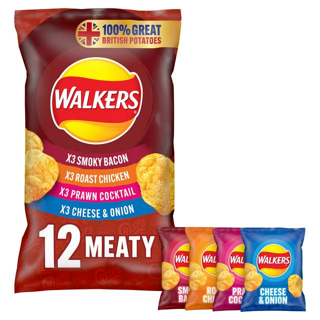 WALKERS MEATY CLASSIC VARIETY MULTIPACK CRISPS (25g) x 12