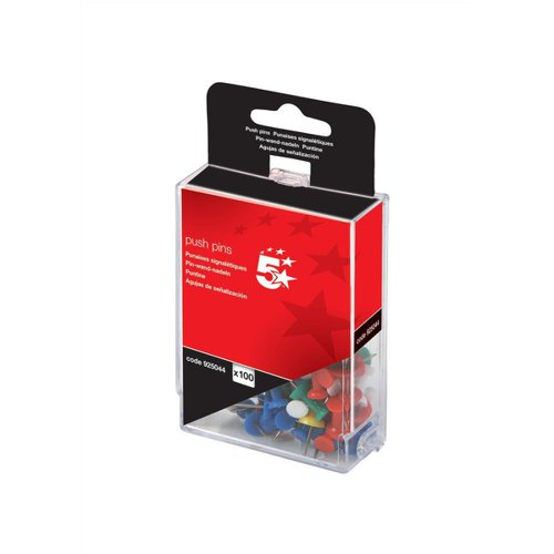 5 STAR OFFICE PUSH PINS 7MM HEAD ASSORTED OPAQUE (PACK OF 10