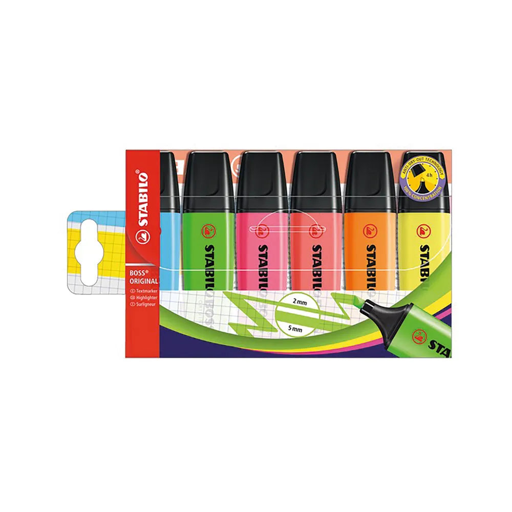 STABILO BOSS ORIGINAL ASSORTED COLOURS HIGHLIGHTER WALLET (Pack of 6)