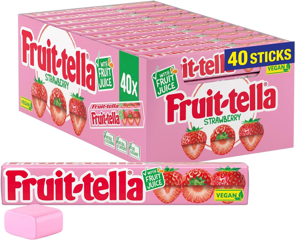 FRUIT-TELLA SIMPLY STRAWBERRY SOFT CHEWS 40X41G STICKS