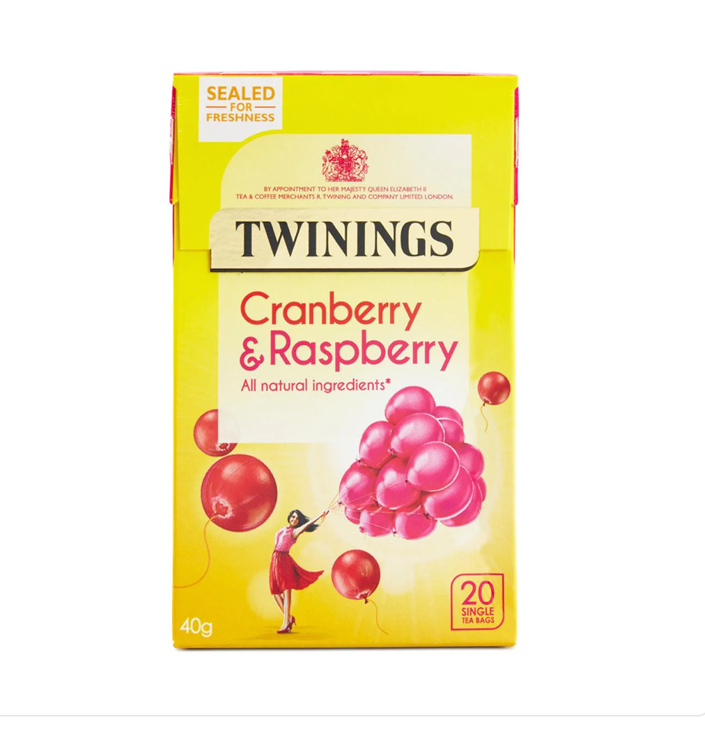 TWININGS CRANBERRY & RASPBERRY TAG & ENVELOPE TEA BAGS (20 bags)