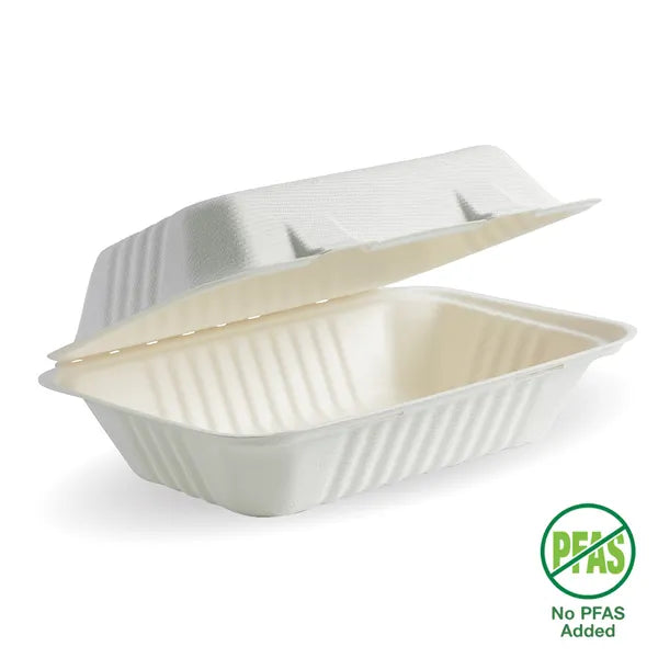 BIOPAK WHITE PLANT FIBRE CLAM SHELL 23x15x8cm  9x6x3" x 250