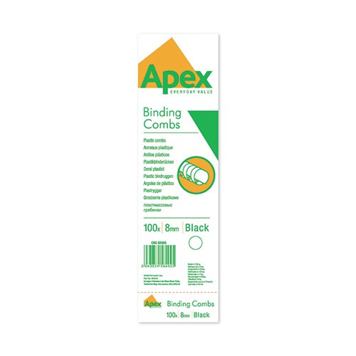 FELLOWES APEX PLASTIC BINDING COMBS 8MM BLACK (PACK OF 100)