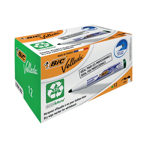 BIC VELLEDA 1701 DRYWIPE MARKER BULLET TIP GREEN (PACK OF 12