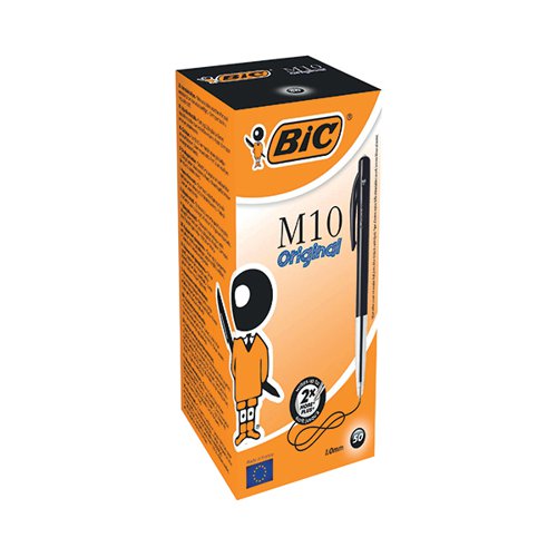 BIC M10 CLIC RETRACTABLE BALLPOINT PEN MEDIUM BLACK PACK OF