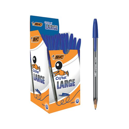 BIC CRISTAL LARGE BALLPOINT PEN 1.6MM BLUE (PACK OF 50) 8806