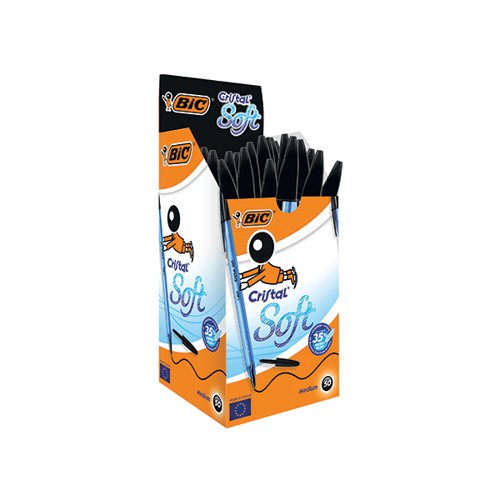 BIC CRISTAL SOFT BALLPOINT PEN MEDIUM BLACK (PACK OF 50) 918