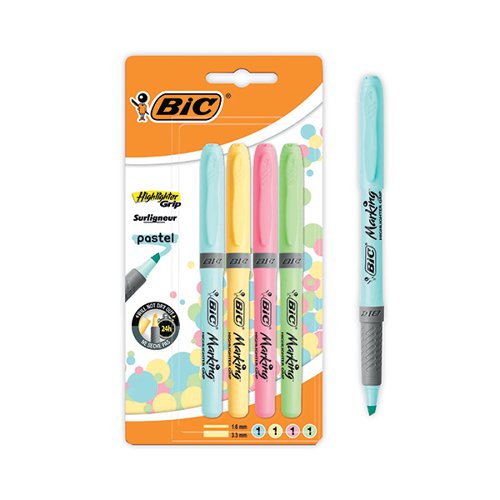 BIC HIGHLIGHTER GRIP ASSORTED PASTEL (4 PACK) 964859