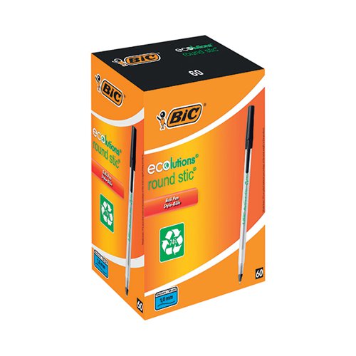 BIC ECOLUTIONS BALLPOINT PEN MEDIUM BLACK (60 PACK) 893239