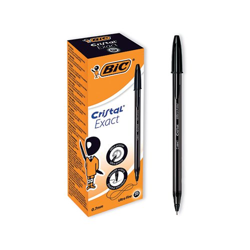 BIC CRISTAL BALLPOINT PENS ULTRA FINE 0.7MM BLACK (20 PACK)