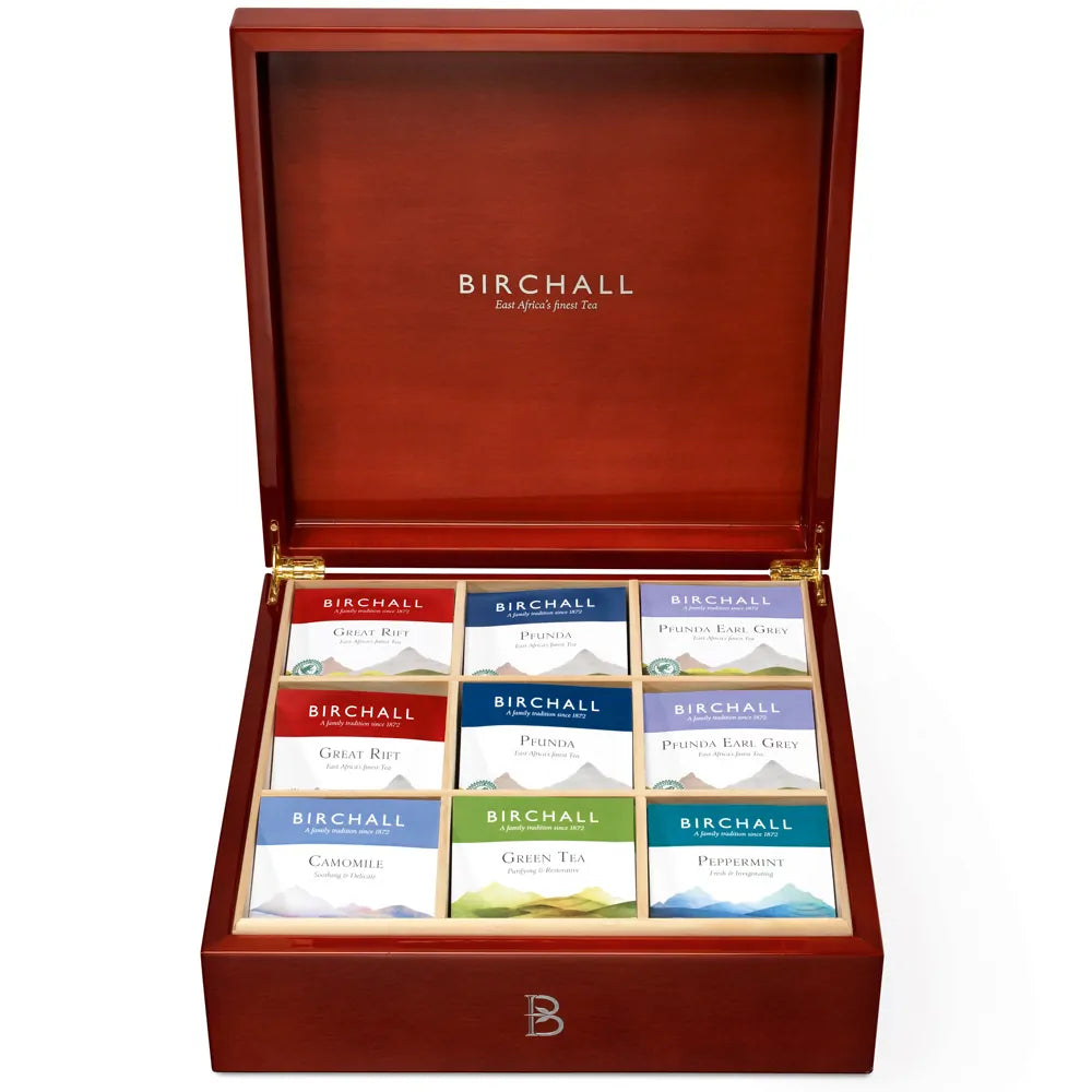 BIRCHALL TEA 6 COMPARTMENT WOODEN DISPLAY BOX