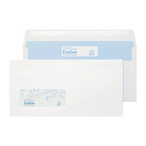 EVOLVE DL ENVELOPE RECYCLED WINDOW WALLET SELF SEAL 90GSM WH