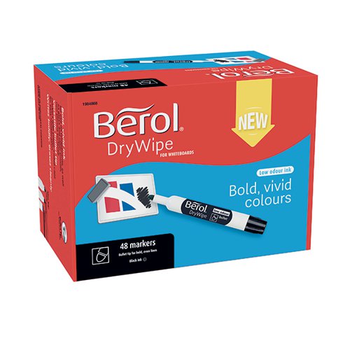 BEROL DRYWIPE MARKER BULLET TIP BLACK (48 PACK) 1984868