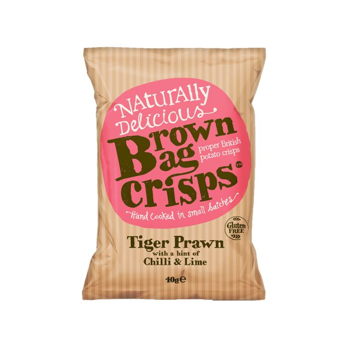 BROWN BAG TIGER PRAWN, CHILLI & LIME CRISPS (40g) x 20