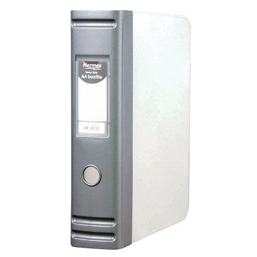 HERMES HEAVY DUTY 80MM 2D-RING POLYPROPYLENE BOX FILE A4 SIL