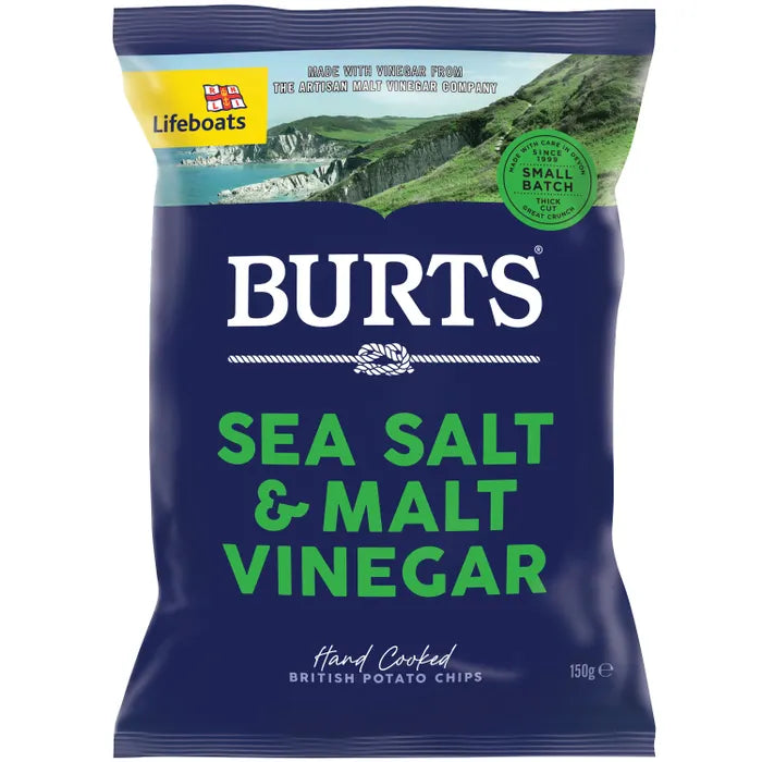 BURTS CHIPS SEA SALT & MALT VINEGAR CRISPS (150g) x 10