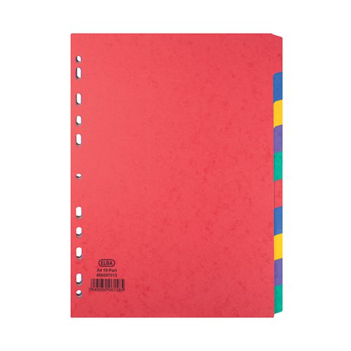 ELBA 10-PART PRESSBOARD DIVIDER HEAVYWEIGHT A4 BRIGHT MULTI