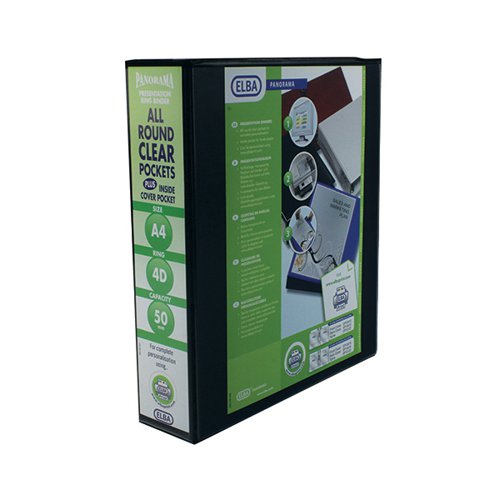 ELBA PANORAMA 50MM 4 D-RING PRESENTATION BINDER A4 BLACK (PA