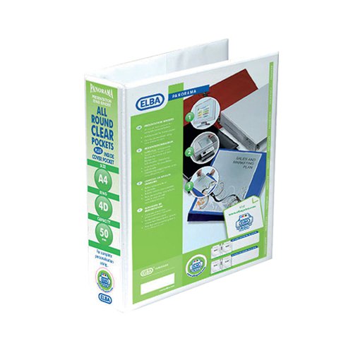 ELBA PANORAMA 50MM 4 D-RING PRESENTATION BINDER A4 WHITE 400