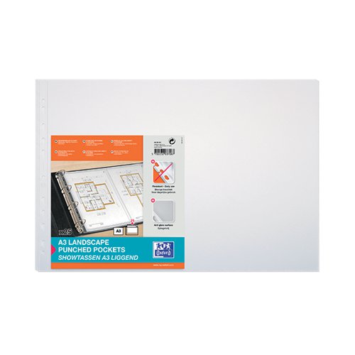 OXFORD PUNCHED POCKET POLYPROPYLENE LANDSCAPE A3 CLEAR 4X25