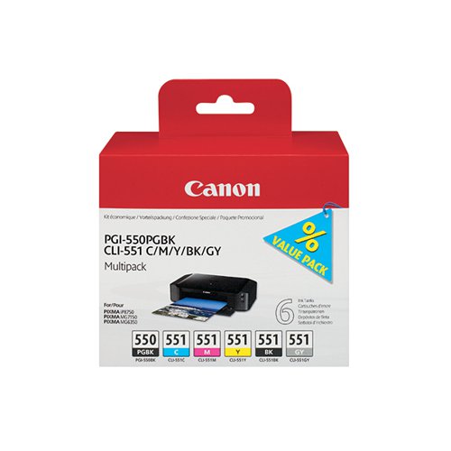CANON PGI-550/CLI-551 INK CARTRIDGES PGBK/CMYK/GY MULTIPACK
