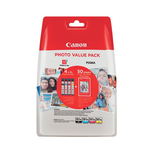 CANON CLI-581XL INK CARTRIDGES HIGH YIELD CMYK + 4 X 6 IN PH
