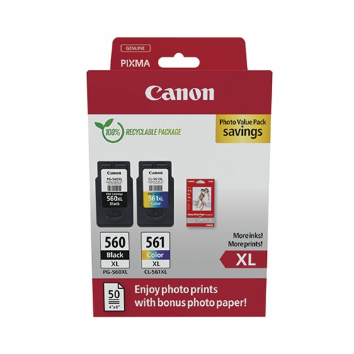 CANON PG-560XL/CL-561XL INK CARTRIDGES K/CMY + 4 X 6 IN PHOT