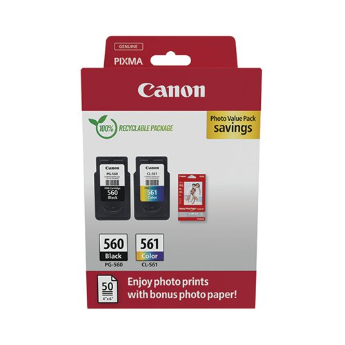 CANON PG-560/CL-561 INK CARTRIDGE K/CMY + 4 X 6 IN PHOTO PAP