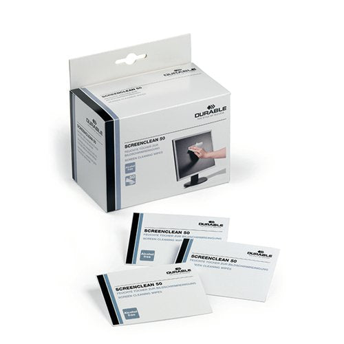DURABLE SCREENCLEAN 50 WIPES BIO-DEGRADABLE INDIVIDUALLY WRA