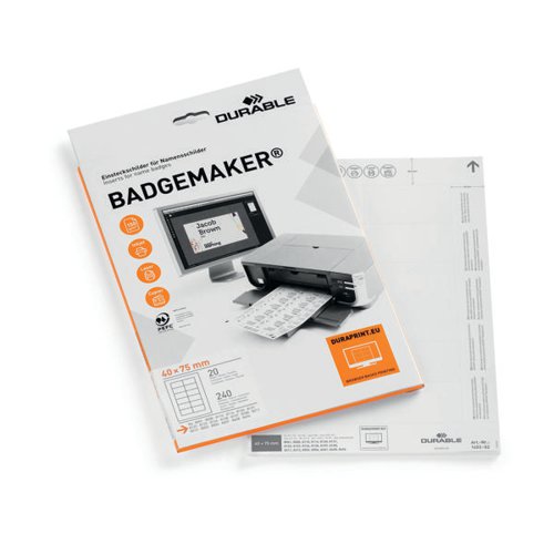 DURABLE BADGEMAKER INSERT SHEETS 40X75MM (PACK OF 240) 1453/