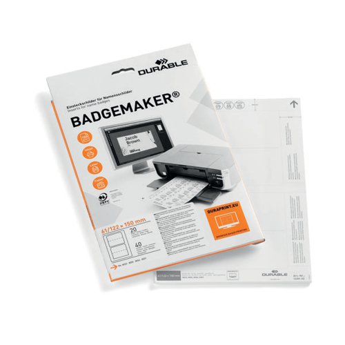 DURABLE BADGEMAKER INSERT SHEETS 61X150MM (PACK OF 40) 1459/