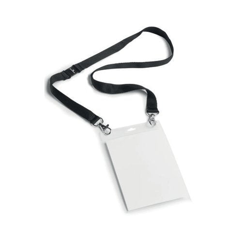 DURABLE A6 NAME BADGE WITH BLACK TEXTILE LANYARD (PACK OF 10